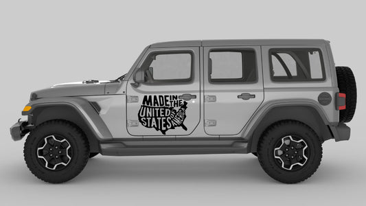 Black Proudly Made in America Map Graphic Decals on Gray Jeep Wrangler JL