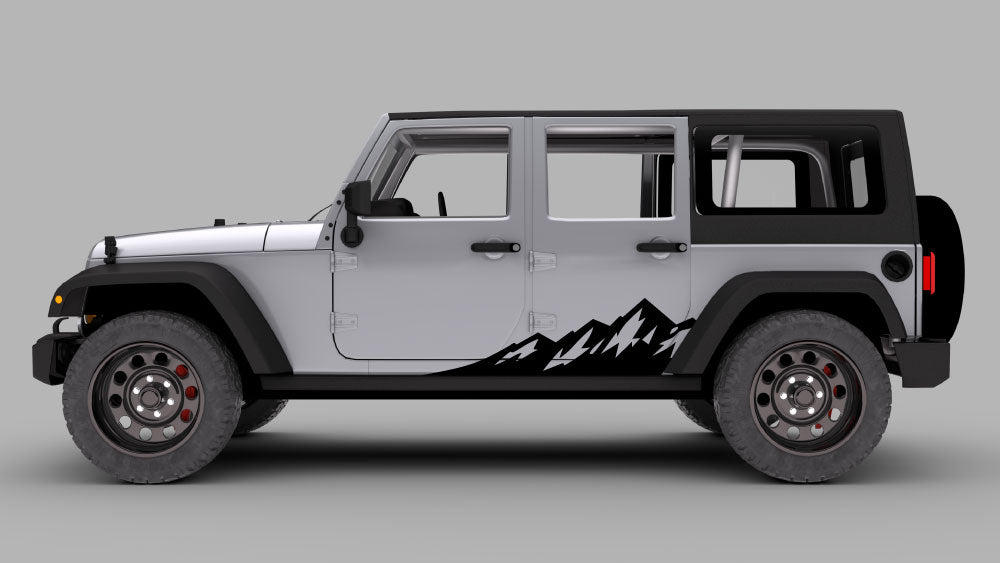 Gray Jeep Wrangler JK 4-door with white claw mark rocker panel side decals across the doors.