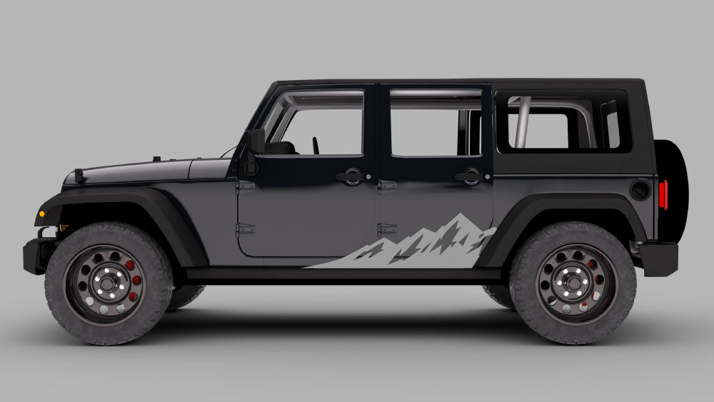 White Jeep Wrangler JK 4-door with gray claw mark rocker panel side decals across the doors.