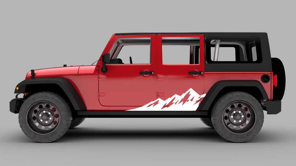 White Jeep Wrangler JK 4-door with black claw mark rocker panel side decals across the doors.