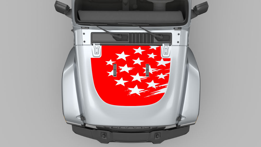 Shattered American Star hood decal on Jeep Wrangler JL