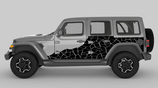 Black Shattered Effect Body Decals on Gray Jeep Wrangler JL
