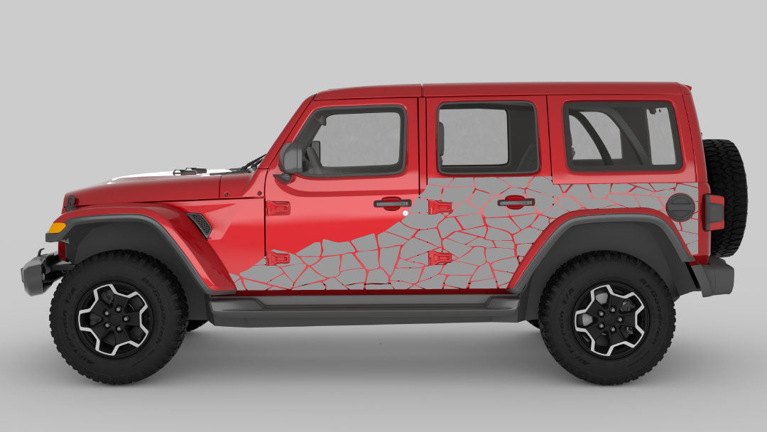 Gray Shattered Effect Body Decals on Red Jeep Wrangler JL