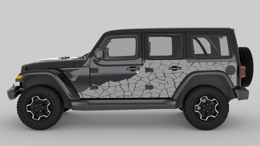 Gray Shattered Effect Body Decals on Black Jeep Wrangler JL