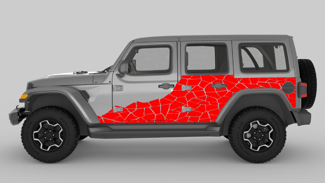 Red Shattered Effect Body Decals on Gray Jeep Wrangler JL
