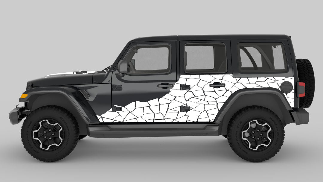 White Shattered Effect Body Decals on Black Jeep Wrangler JL