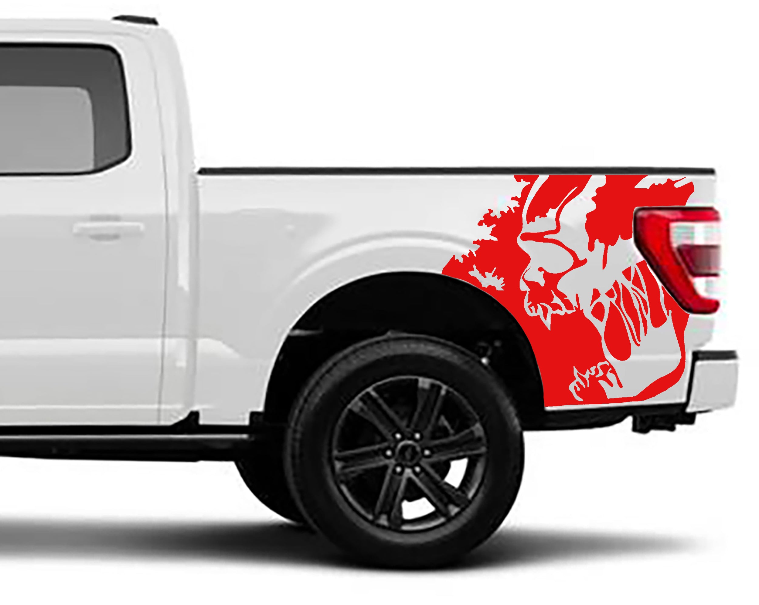 Skull scream bed graphics for ford f 150 2021 to 2023 models red