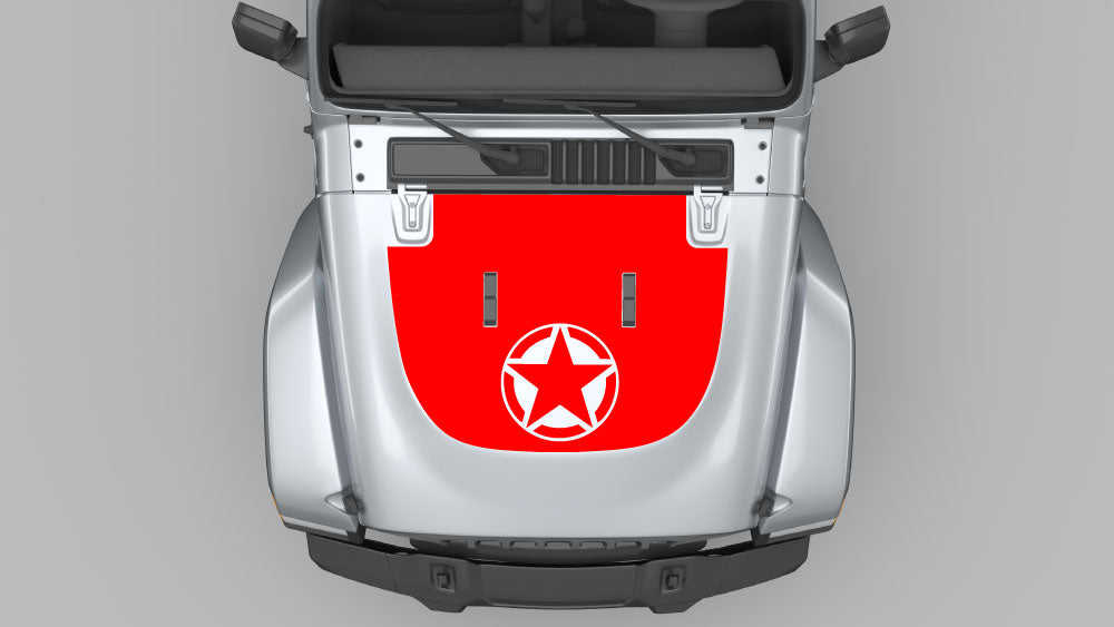 Solid star emblem hood blackout decal graphic on Jeep Wrangler JL