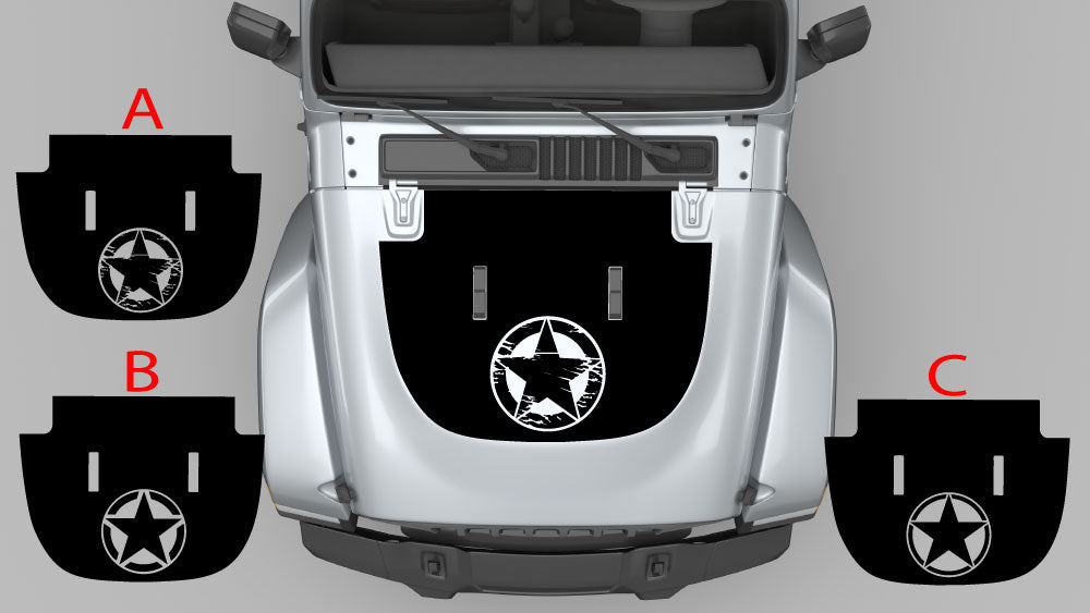 Star command hood blackout decal kit options A B and C for Jeep Wrangler JL