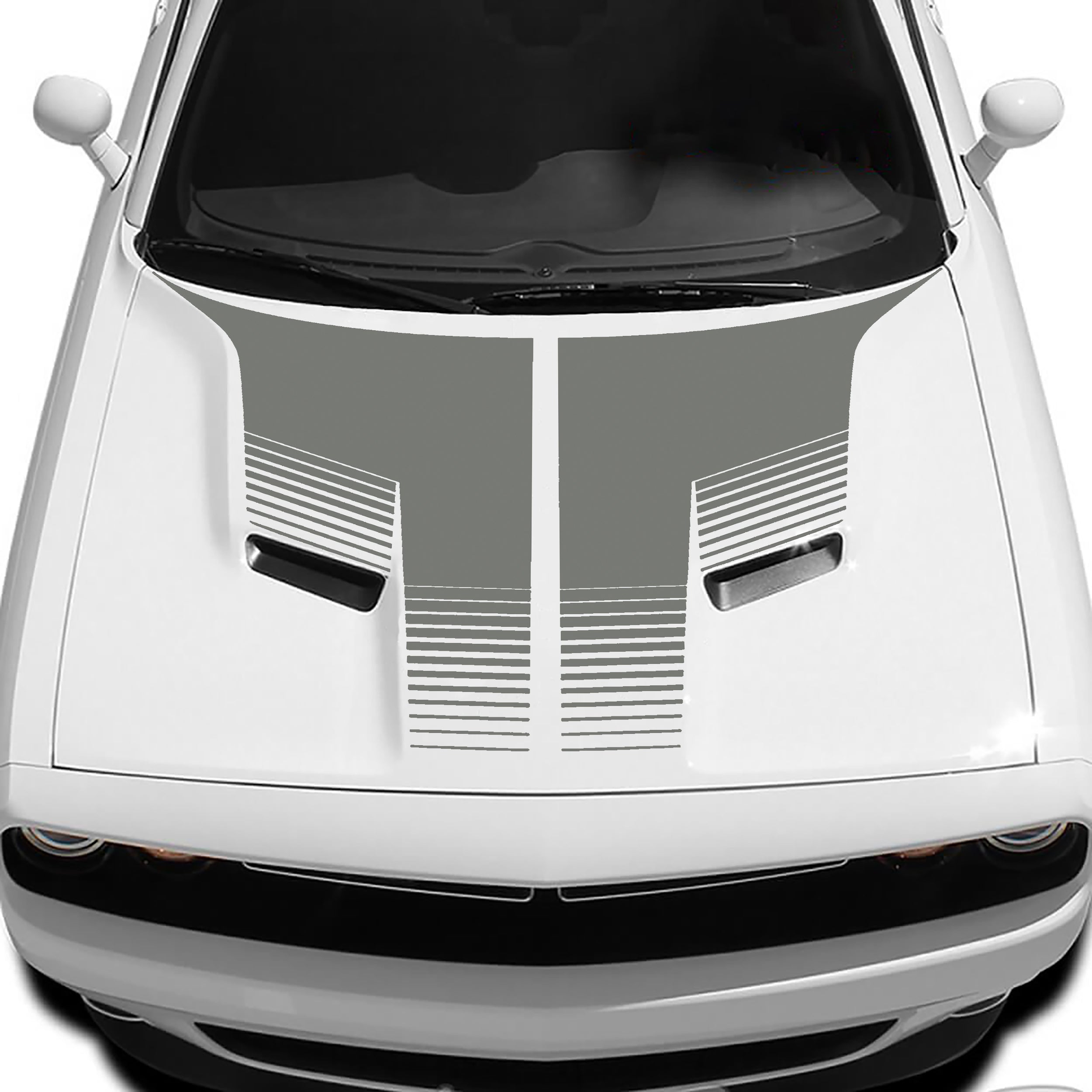 Strobe hood decal for dodge challenger 2015 to 2023 models gray