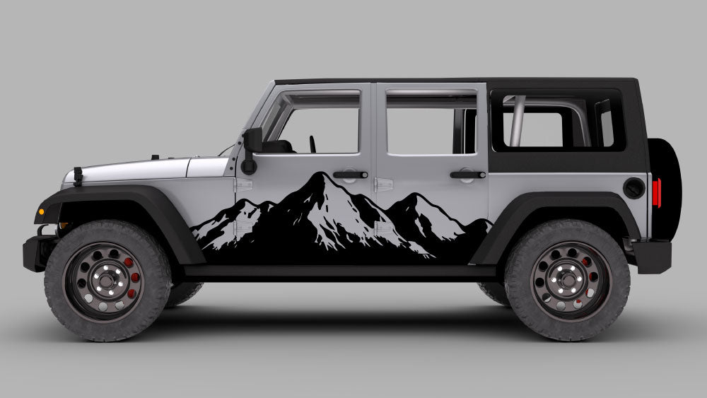 Jeep Wrangler JK with Summit Peak mountain door decals in black on both doors