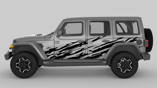 Black Trail Ripped Side Decals on Gray Jeep Wrangler JL