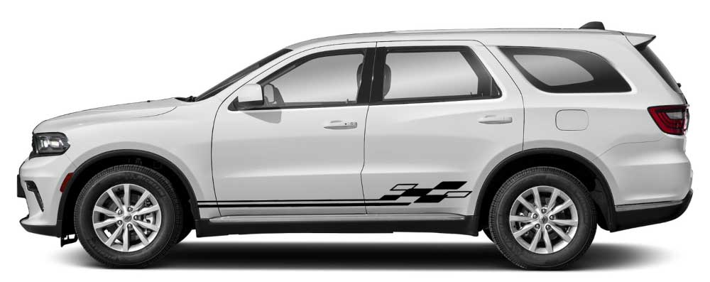 Dodge Durango 3rd gen side profile with Velocity checkered racing rocker stripe decals in black
