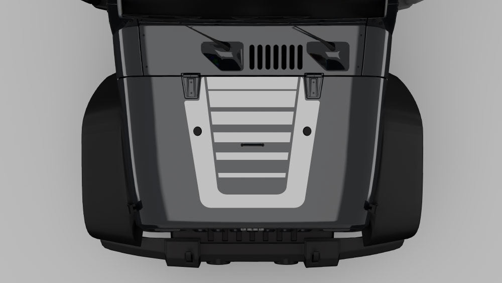 Gray vented core hood decal on black Jeep Wrangler JK
