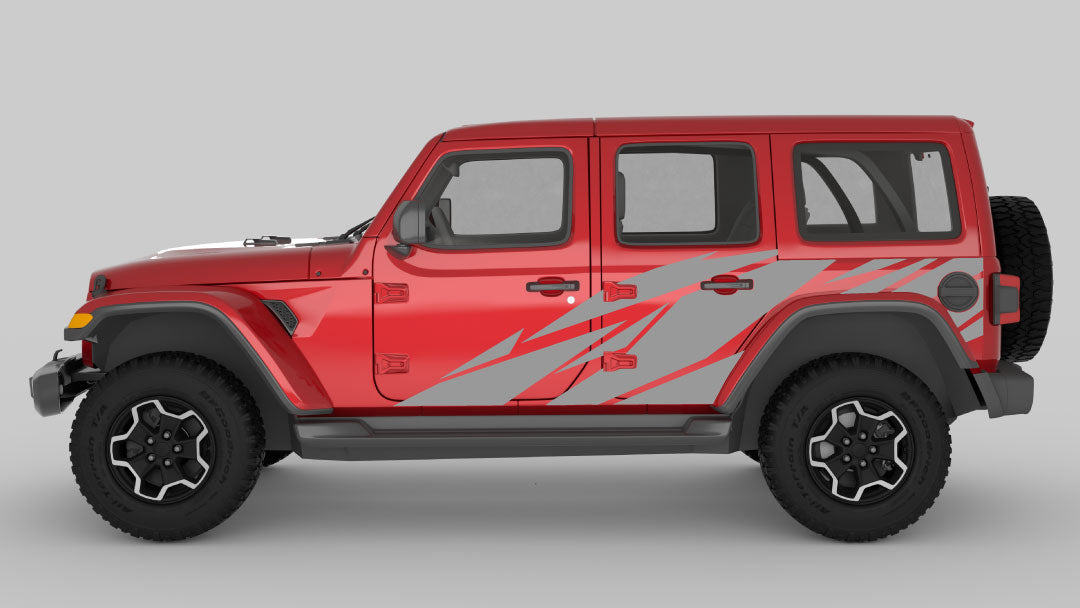 Gray Warlord Side Decals & Graphics on Red Jeep Wrangler JL