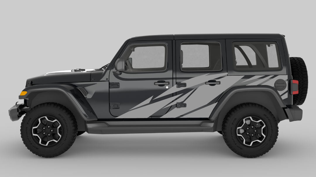 Gray Warlord Side Decals & Graphics on Black Jeep Wrangler JL