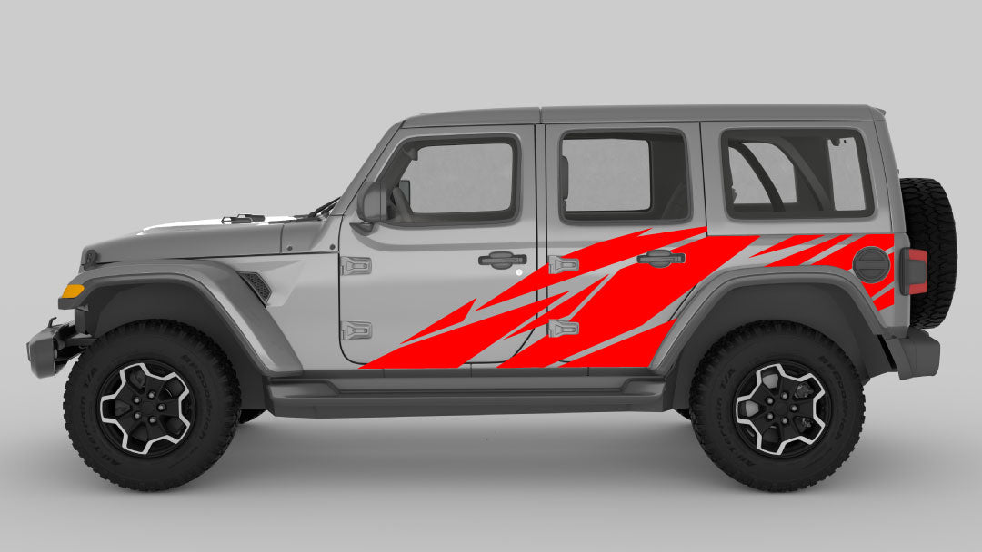 Red Warlord Side Decals & Graphics on Gray Jeep Wrangler JL