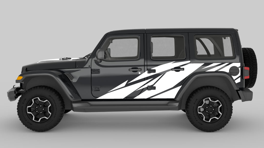 White Warlord Side Decals & Graphics on Black Jeep Wrangler JL