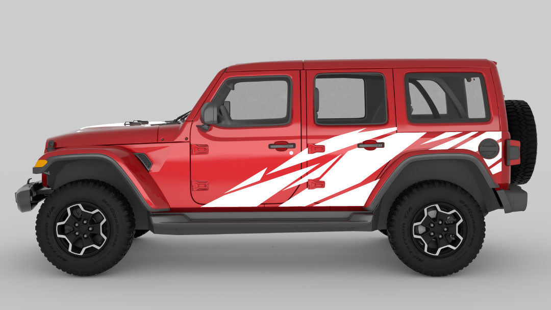 White Warlord Side Decals & Graphics on Red Jeep Wrangler JL