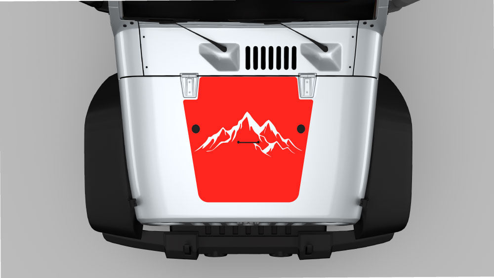 Red blackout hood decal style C compatible with Jeep Wrangler JK – mountain graphic hood decal
