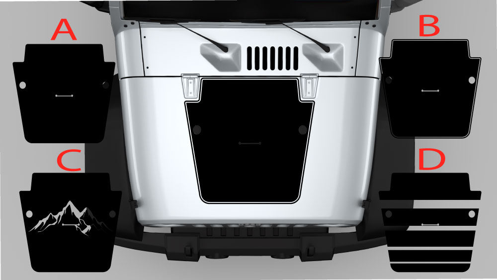 Blackout hood decal graphics compatible with Jeep Wrangler JK – full hood blackout panel installed