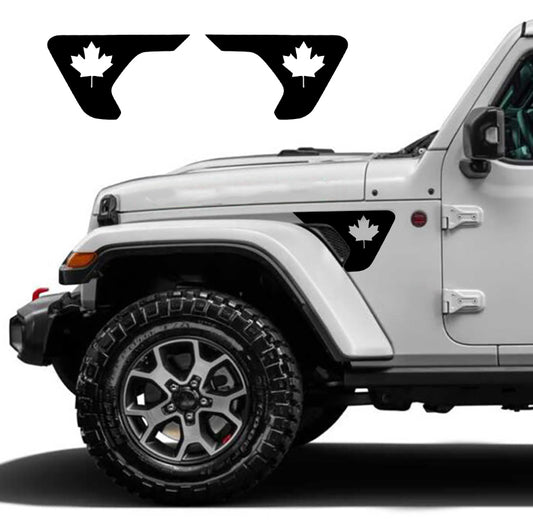 canadian maple leaf blackout fender vent decals for jeep jl and jt black