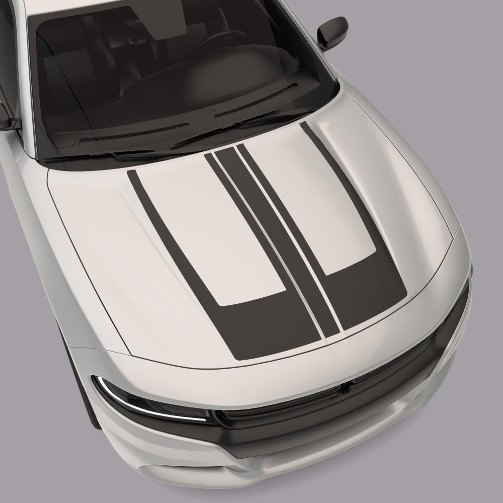 white car with matte black Centre Hood Accent Stripes