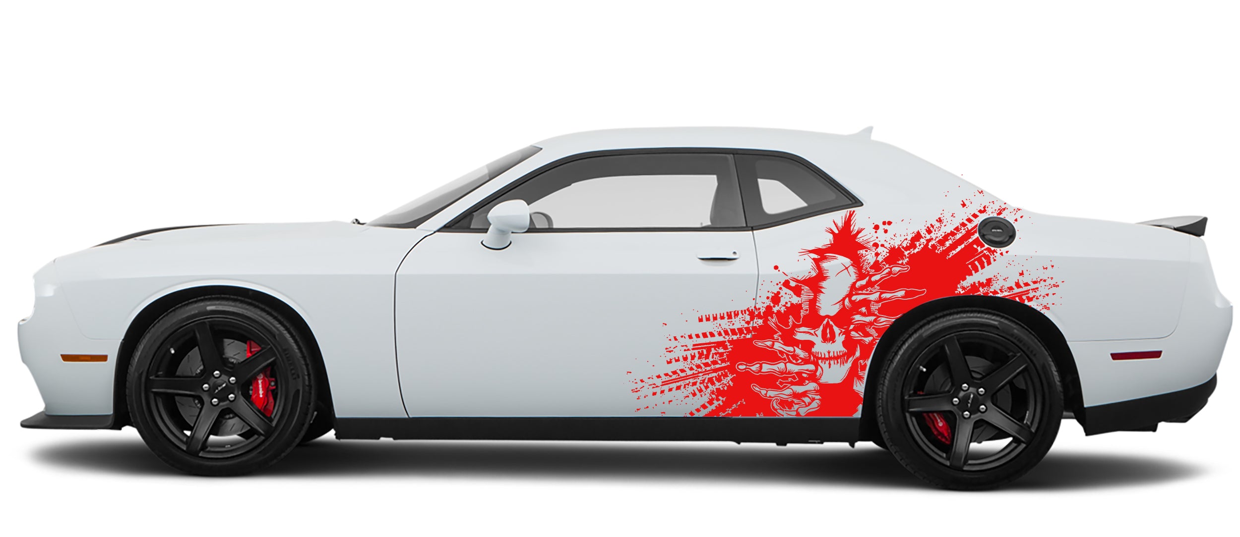 devils skull side splash decals for dodge challenger 2008 to 2023 models red