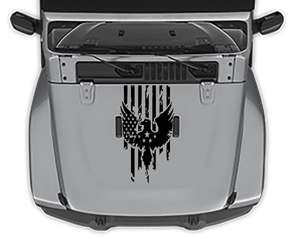Jeep Wrangler JL Distressed USA Eagle Flag Hood Decal : Vinyl Graphics Kit fits (2018-2023)