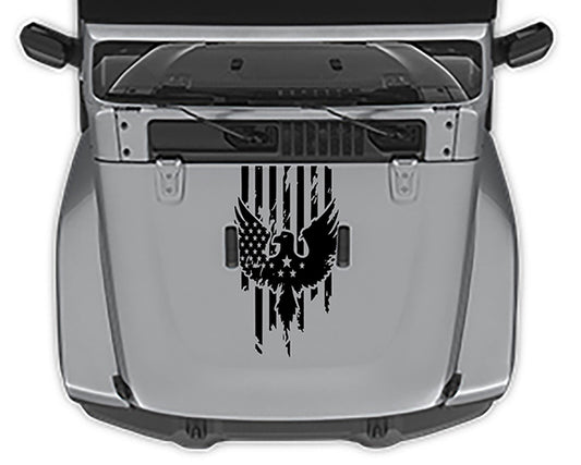 Jeep Wrangler JL Distressed USA Eagle Flag Hood Decal : Vinyl Graphics Kit fits (2018-2023)