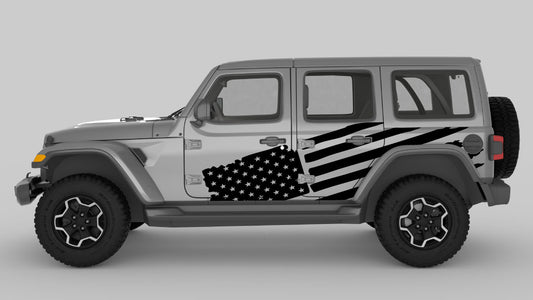 Black color Distressed American Flag Decals on Jeep Wrangler JL