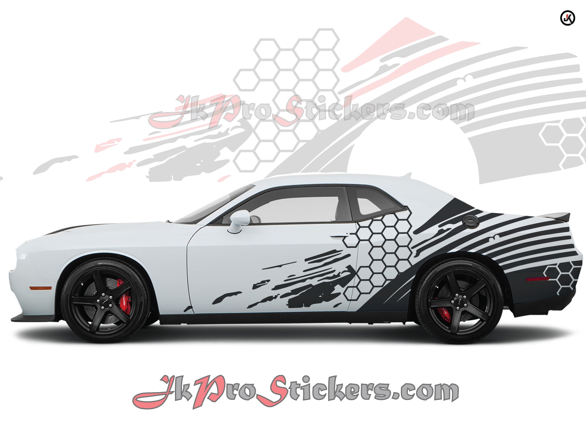 Dodge Challenger Honeycomb Grunge Side Decals (Pair) - Vinyl Graphics Kit Fits 2008-2023