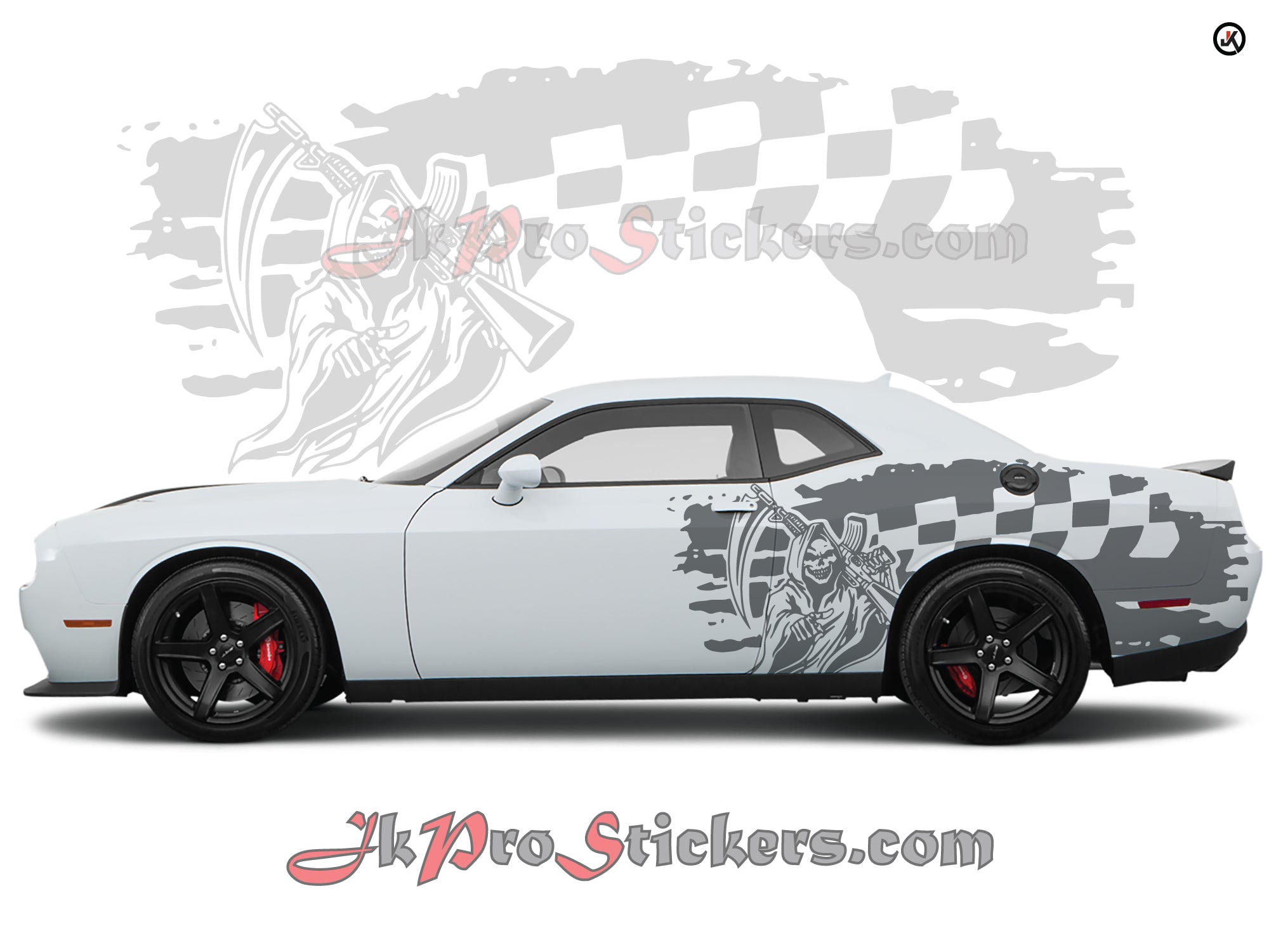 Dodge Challenger Reaper Grunge Side Decals (Pair): Vinyl Graphics Kit (Fits 2008-2023)