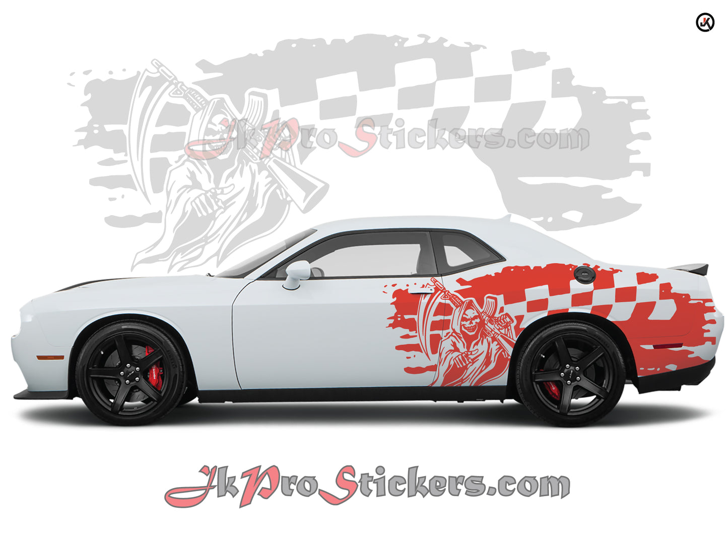 Dodge Challenger Reaper Grunge Side Decals (Pair): Vinyl Graphics Kit (Fits 2008-2023)