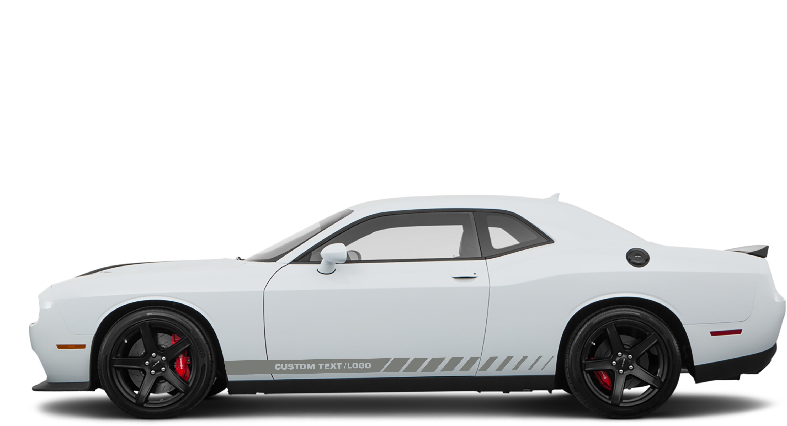 Side stripes with custom text for dodge challenger 2008 to 2023 models gray