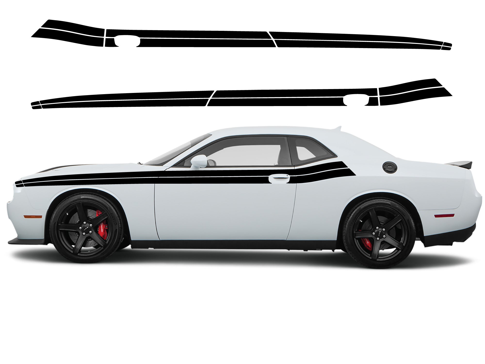 Dodge Challenger Standard Short Racing Stripes Decals (Pair) - Vinyl Graphics Kit for 2008-2023 Models