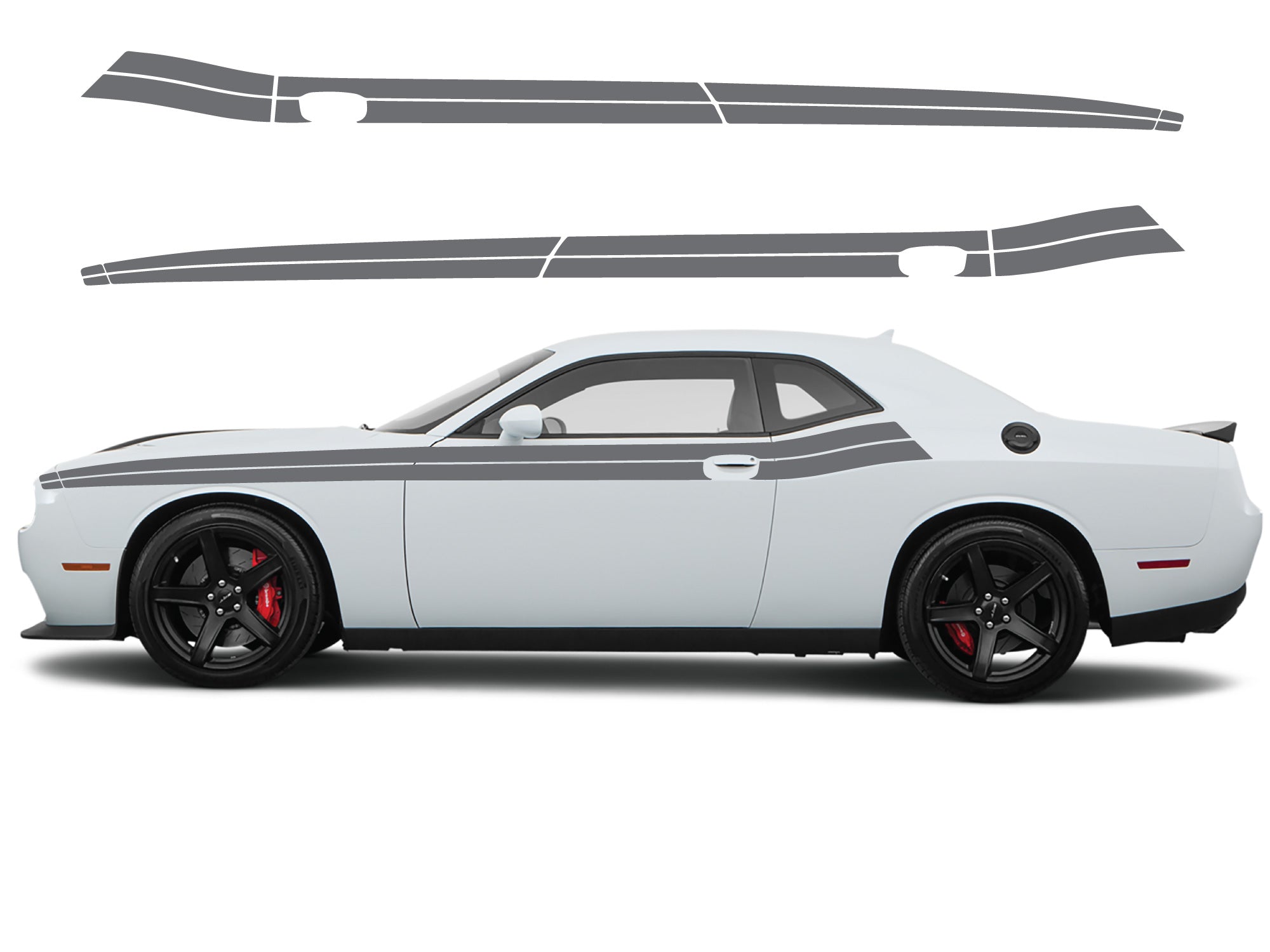 Dodge Challenger Standard Short Racing Stripes Decals (Pair) - Vinyl Graphics Kit for 2008-2023 Models