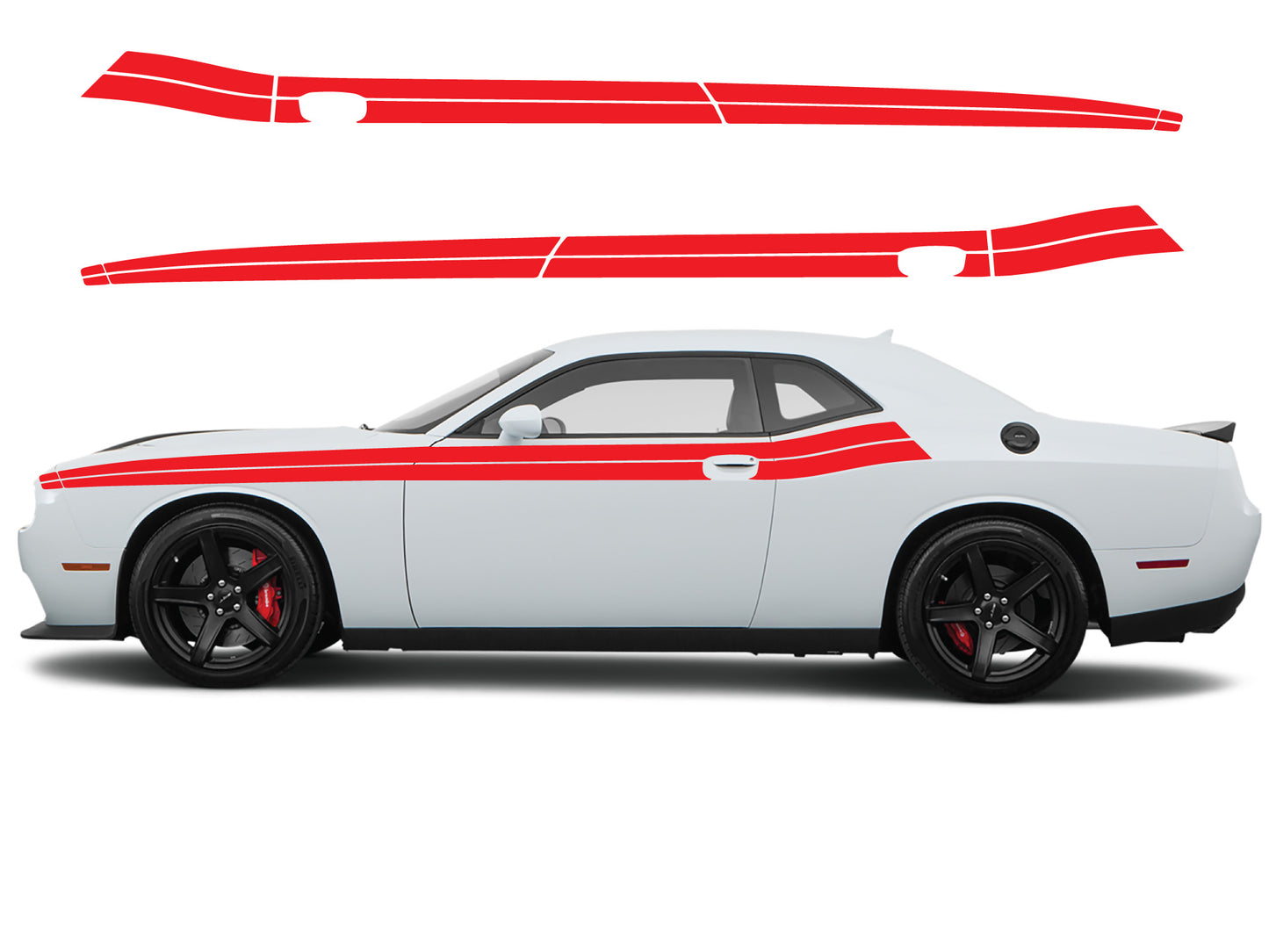 Dodge Challenger Standard Short Racing Stripes Decals (Pair) - Vinyl Graphics Kit for 2008-2023 Models