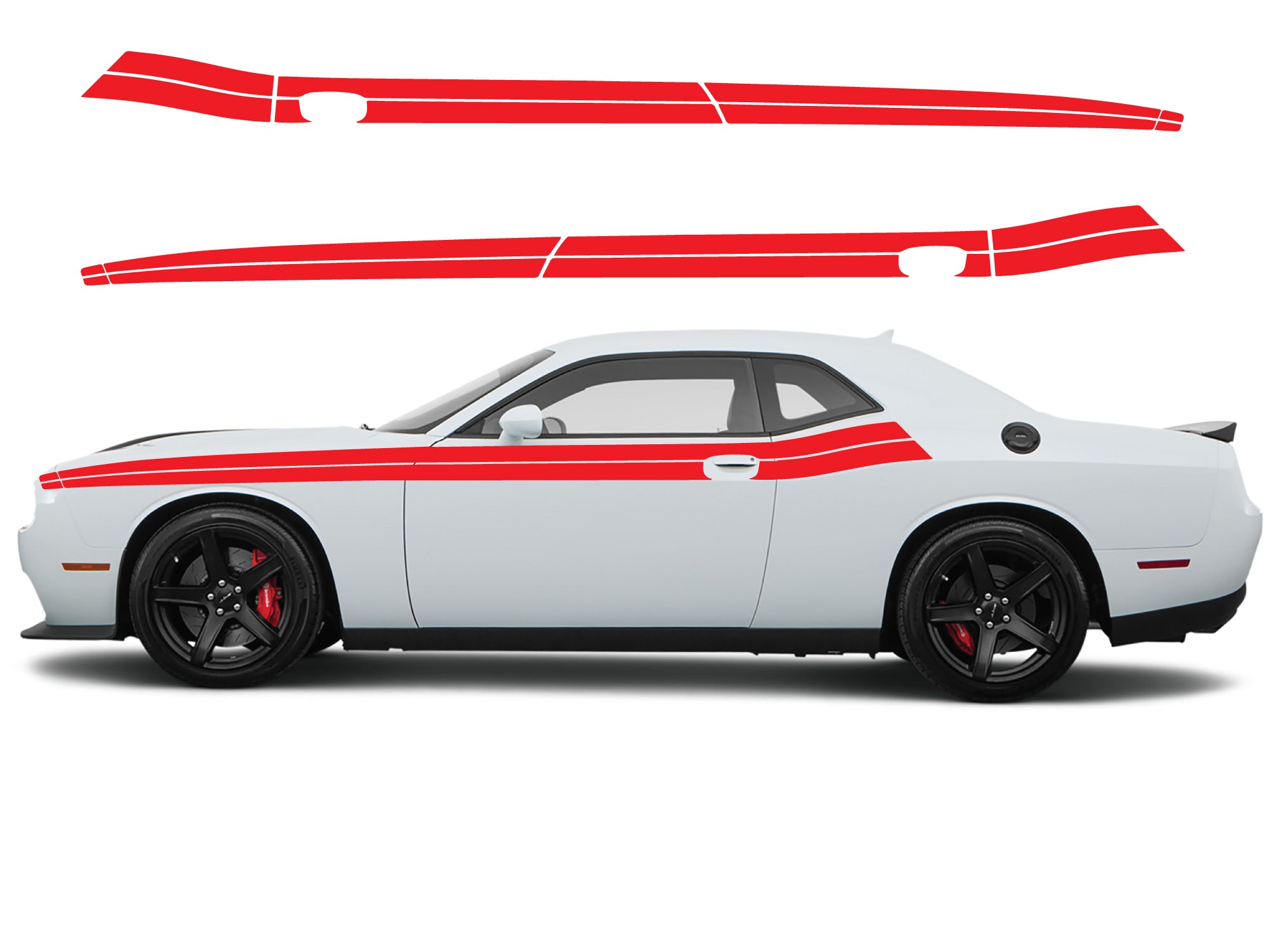 Dodge Challenger Standard Short Racing Stripes Decals (Pair) - Vinyl Graphics Kit for 2008-2023 Models