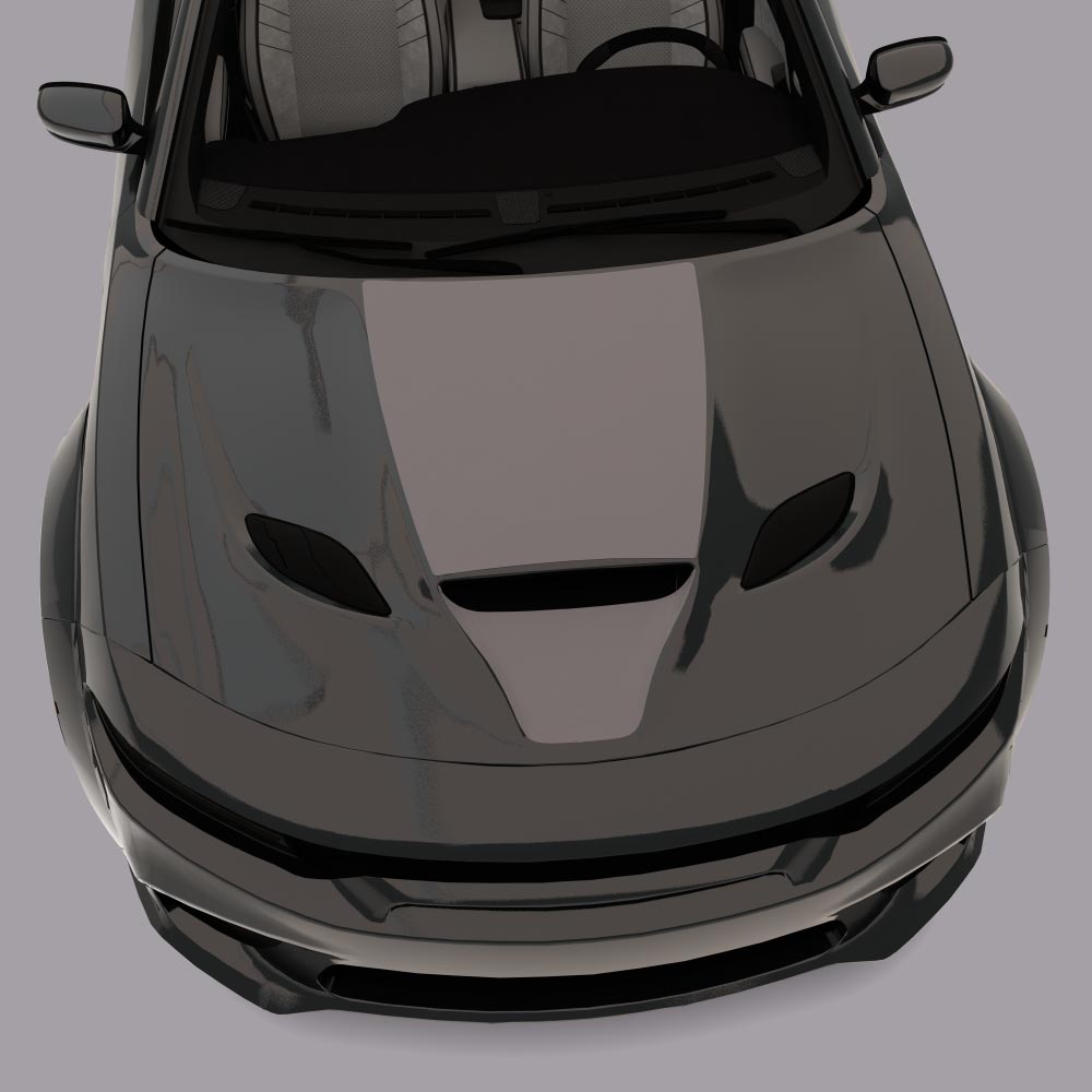 black car with gray Hood Cowl & Intake Scoop Decals