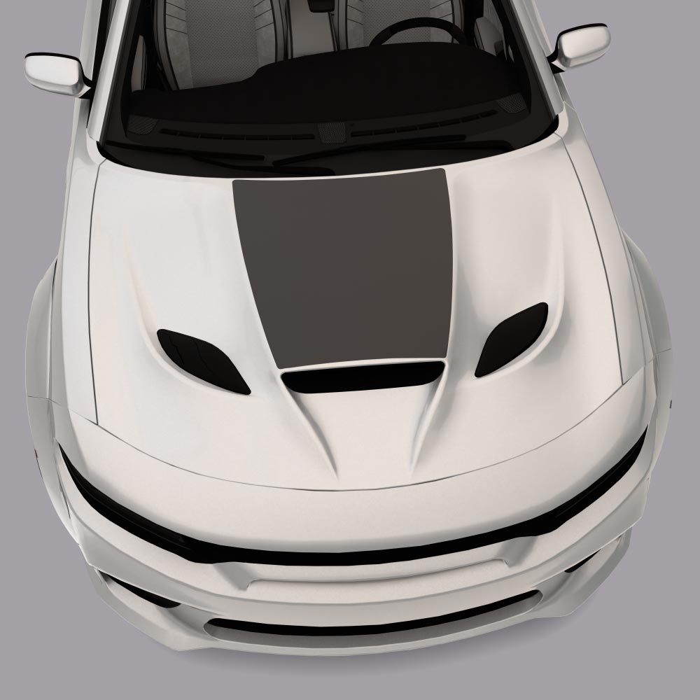 white car with matte black Hood Cowl Scoop Decals