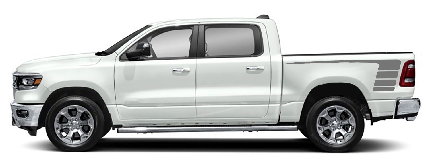 hockey stripes bed decals for dodge ram 2018 to 2023 models gray