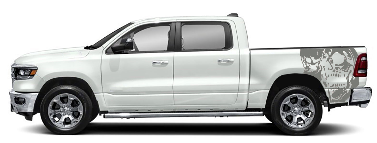 double skull bed graphics for dodge ram 2018 to 2023 models gray