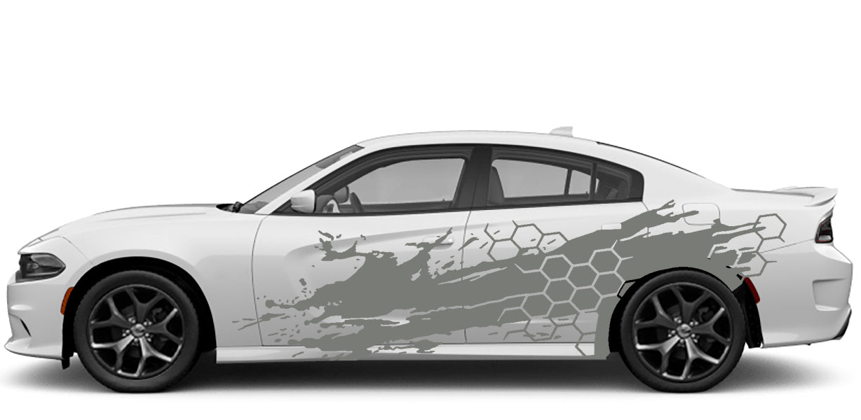 Dodge Charger, GT, SXT, SRT, Hellcat (2015 to 2023) | Custom Vinyl Decal Graphics - Honeycomb Door Grunge Kit (Pair)