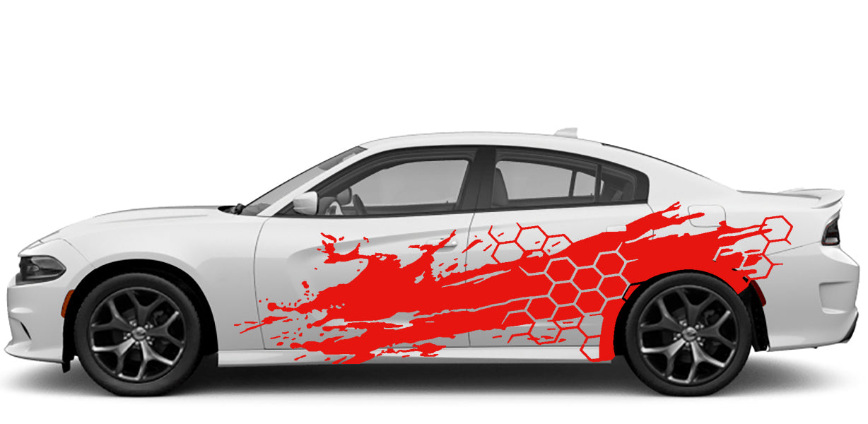 Dodge Charger, GT, SXT, SRT, Hellcat (2015 to 2023) | Custom Vinyl Decal Graphics - Honeycomb Door Grunge Kit (Pair)