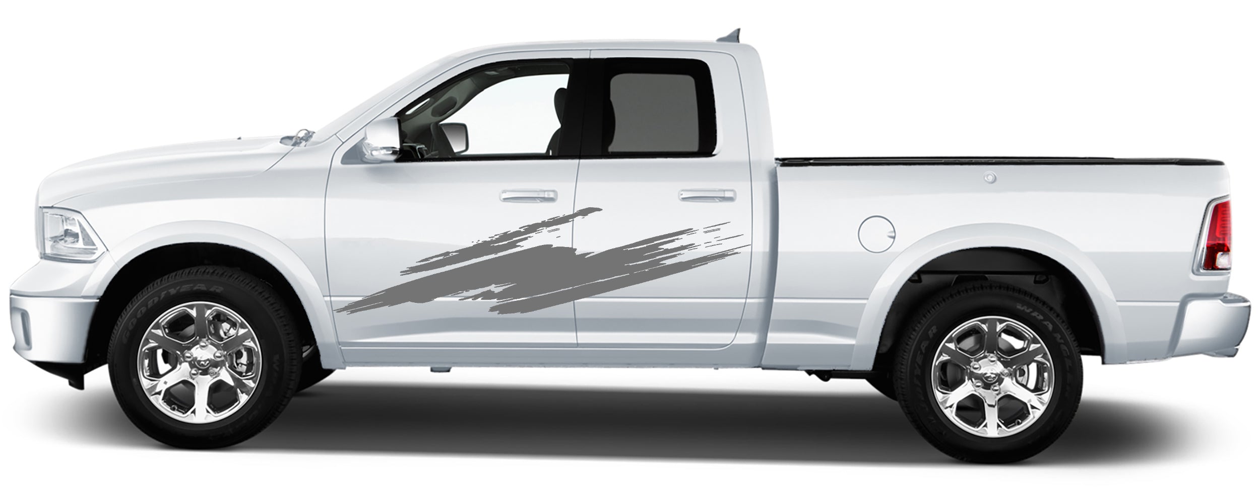 Dodge Ram side door graphics featuring solid black street-style vinyl on truck doors