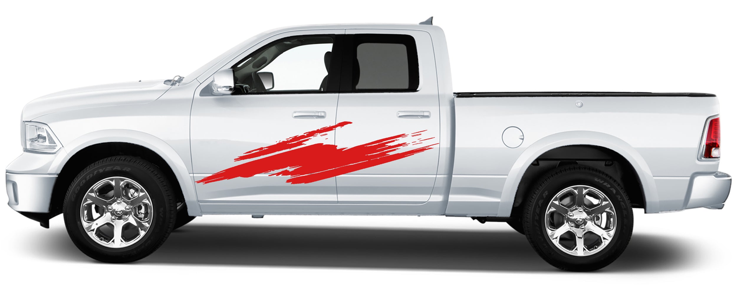 Ram 1500 door panel decals with abstract jagged brush stroke design and forward motion lines