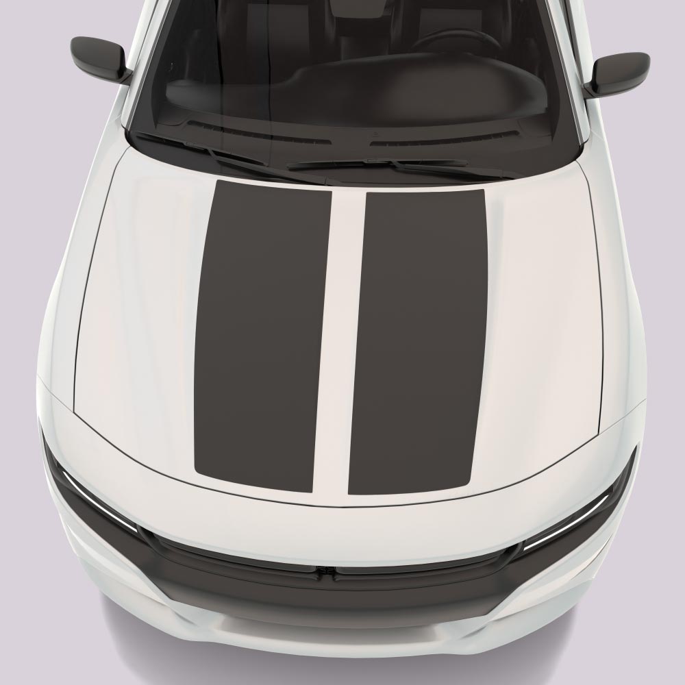 white car with matte black Dual Hood Accent Stripes