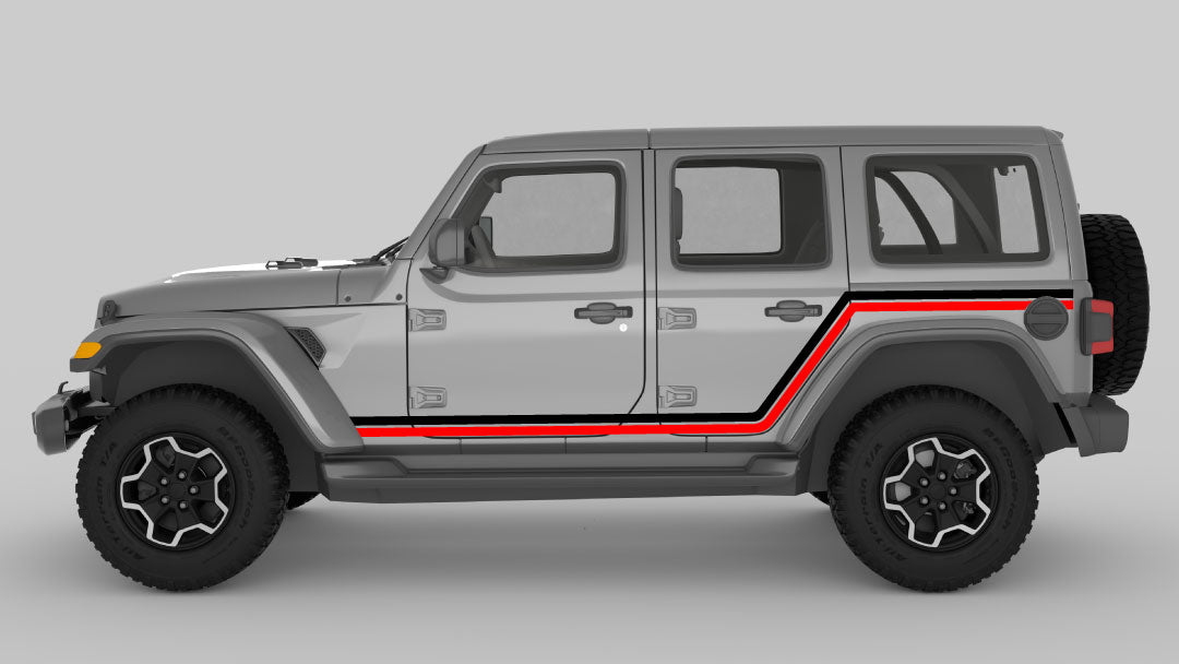 black and red color Dual Side Stripes Decals Kit for Jeep Wrangler JL