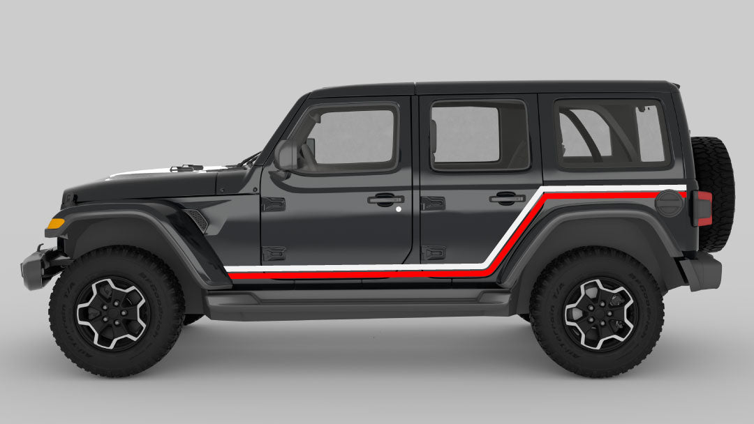 white and red color Dual Side Stripes Decals Kit for Jeep Wrangler JL